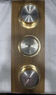 Vintage Springfield Wood Weather Station Triple Gauge